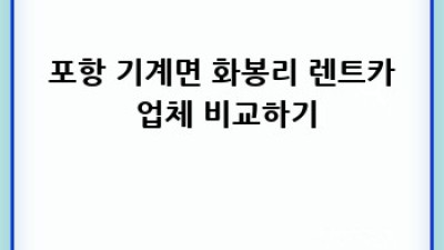 포항 기계면 화봉리 렌트카: 나에게 딱 맞는 차 찾기